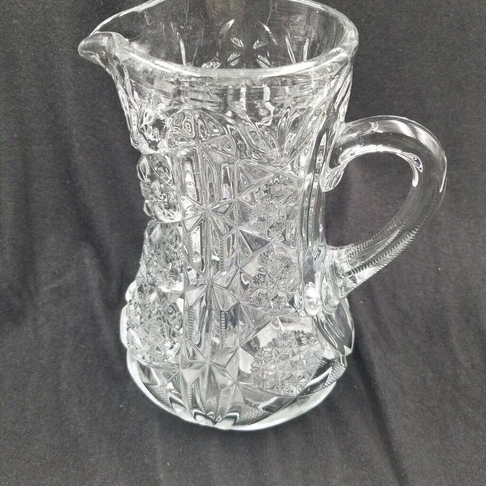 Antique ABP Cut Glass Heavy Lead Crystal Pitcher Star Flower 1886-1916 9" Tall